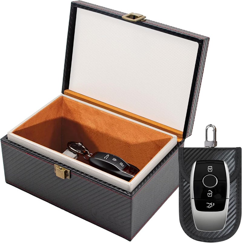 OMKHE Faraday Box for Car Keys, Faraday Key Fob Protector Box, Anti Theft Car Keys Faraday Cage, Keyless Entry Protector Faraday Pouch for Key fob, RFID Signal Blocking Box(Black,S) - Image 1